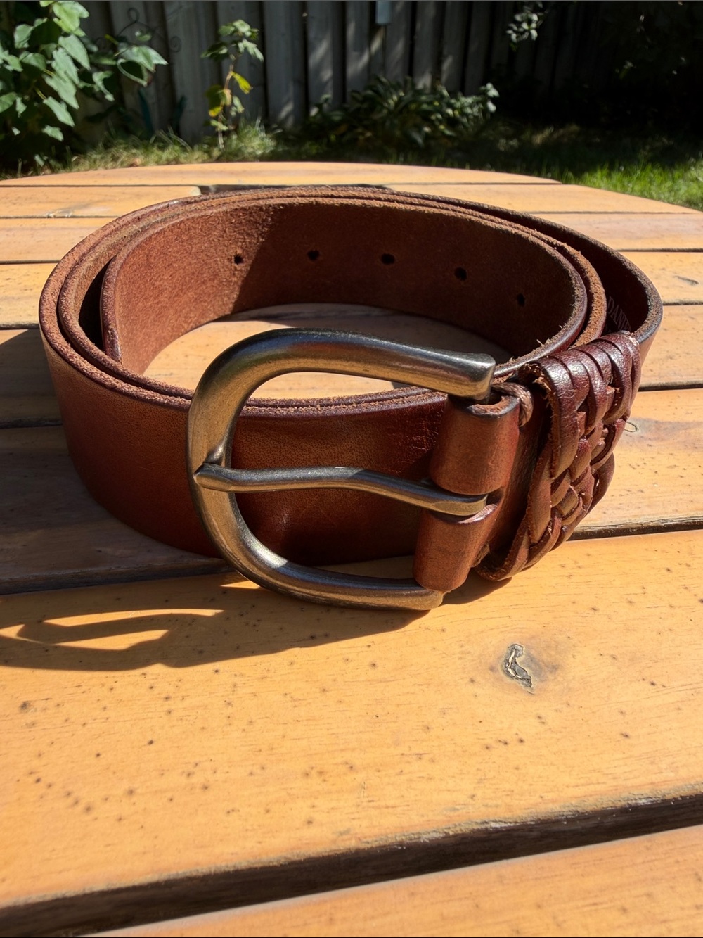 Danier Genuine Leather Belt Brown Braided Keeper Antique Buckle Size Large